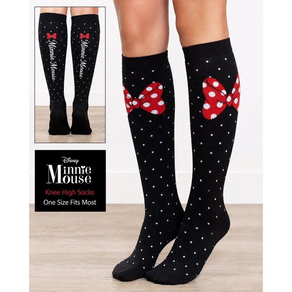 Disney Minnie Mouse Knee High Socks Lot 5 Black Polka Dot Bow Womens One Size